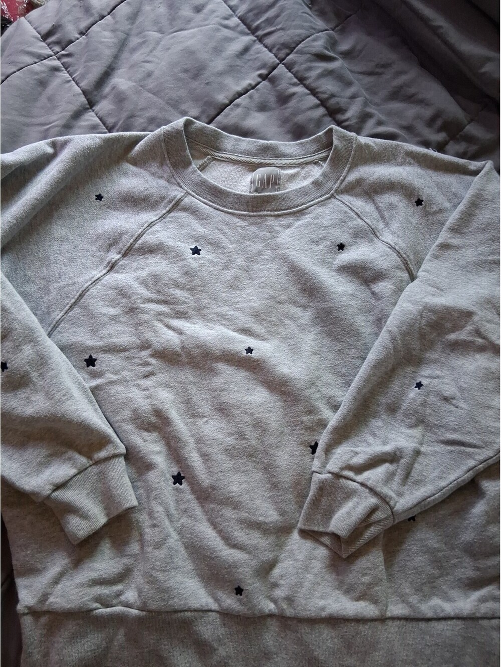 Gap Crew Neck Cropped Sweatshirt Mediu Gray blue Embroidered Stars C2